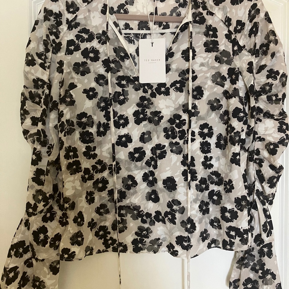 Ted Baker Mid Gray Ruched Detail Top with Keyhole